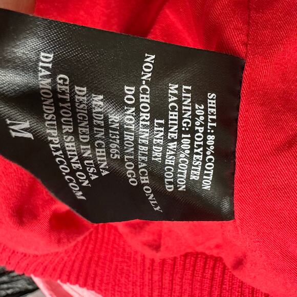 Vintage Diamond Varsity Jacket Red Black 1998 Embroidered Snap Button Size M - Picture 5 of 5